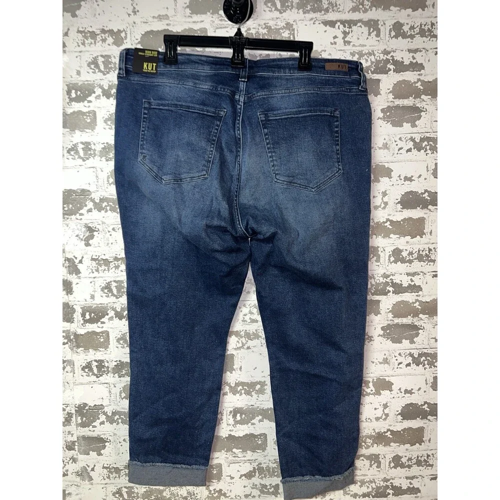 NWT! Kut From The Kloth Amy Frayed Hem High Rise Boyfriend Jeans Indigo Blue 20W - Picture 6 of 11